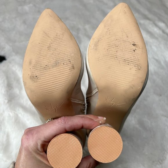 Sergio Todzi Satin Fitted Ivory Pointed Toe Ankle Zipper Boots Size 36 - Picture 7 of 14